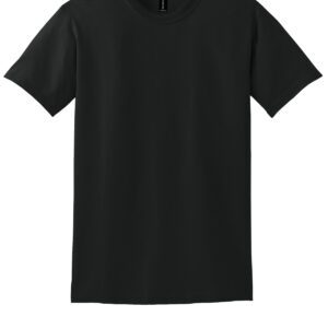 Plain black short-sleeve T-shirt on a white background.