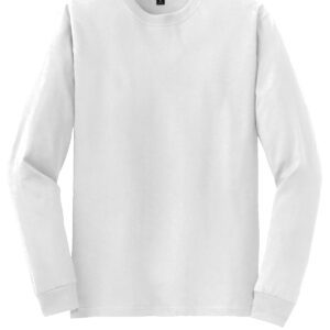 Plain white long-sleeve shirt with a round neckline.